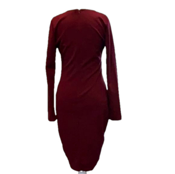 Lulus Deep V Burgundy Long Sleeve Midi Dress – Size M (NWT) - Picture 3 of 7